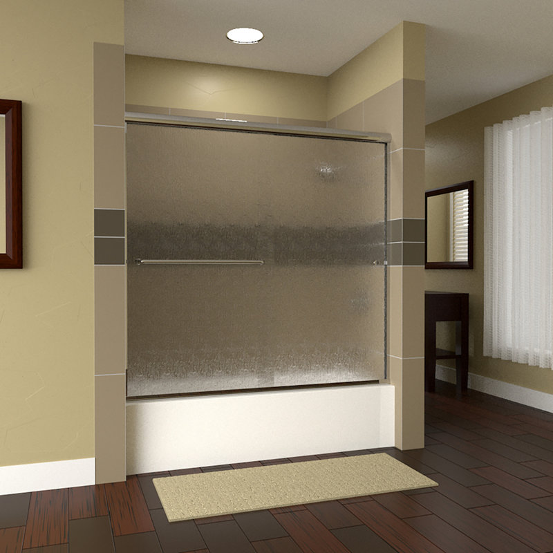 Leter 56" x 57" Frameless Tub Door, Clear Glass, Brushed Nickel, Left Opening