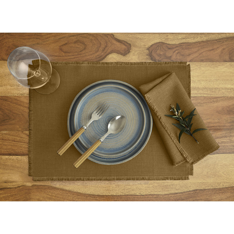 Fringe - 100% Pure Linen Dinner Napkins, Toffee