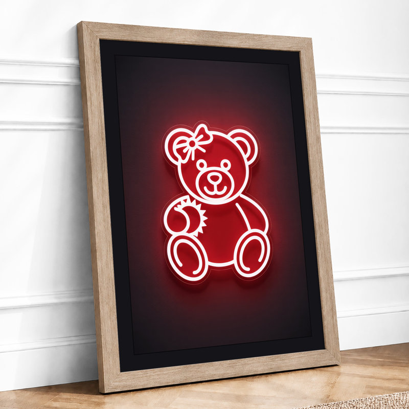 Neon Teddy Bear Retro - Framed Print, A1 - 84.1 x 59.4 cm, Oak