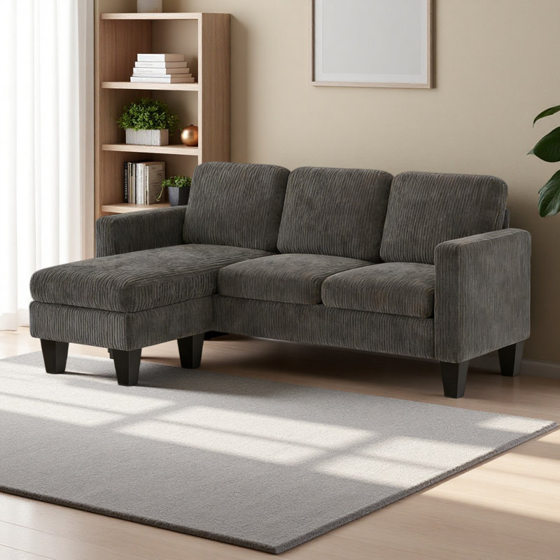 Canapé de style nordique, canapé modulaire, canapé en forme de L, Tissu gris foncé