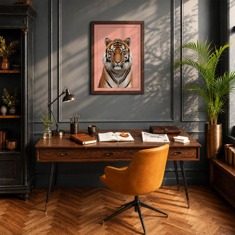 Tiger Portrait Modern - Framed Print, Walnut, A3 - 42.0 x 29.7 cm