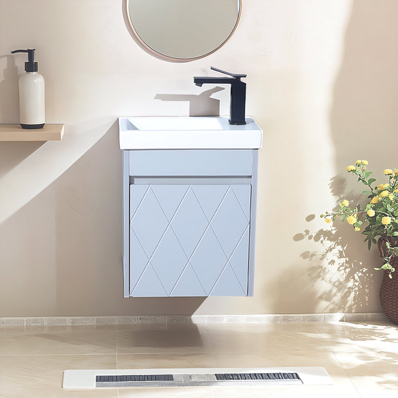16" Mini Wall-mounted Gray Bathroom Vanity Set