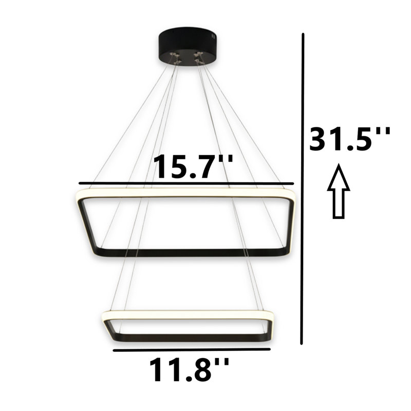 Lustre carré réglable en hauteur à 2 niveaux à DEL 6500K / 4000K, Noir