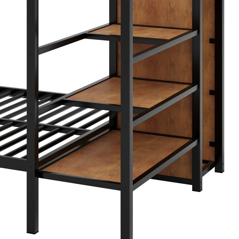 Lit superposé en métal avec échelle de rangement latérale et garde-robe, Noir