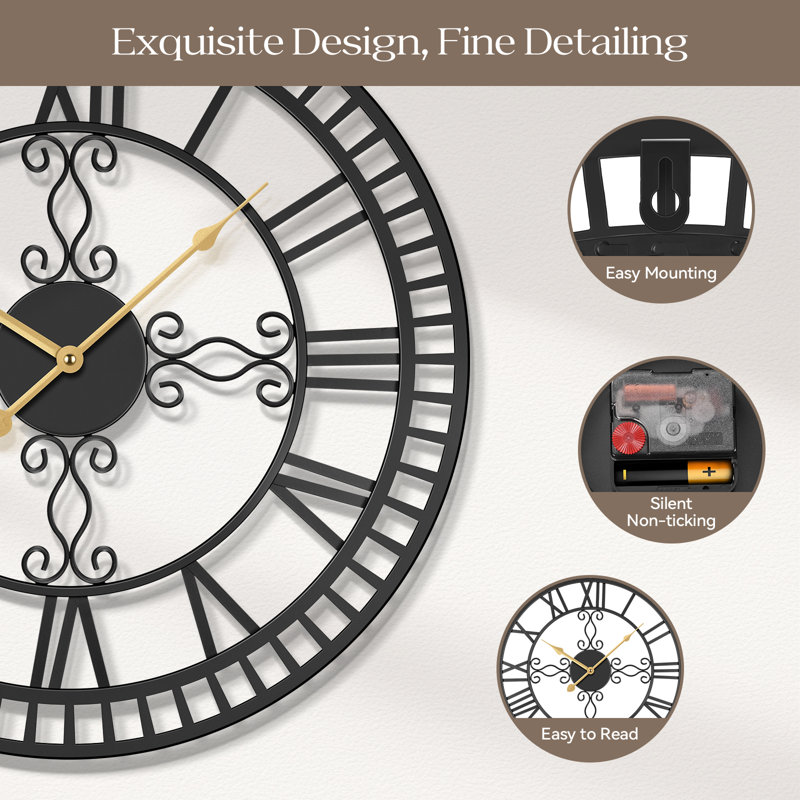 24'' Round Roman Wall Clock With Metal Frame