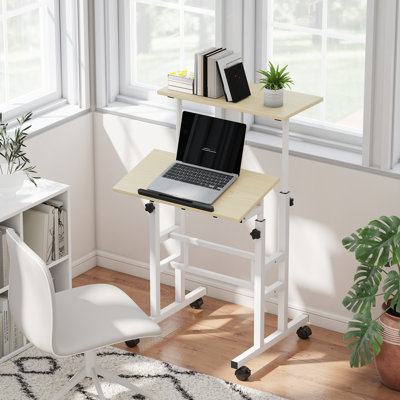 Mobile Stand Up Desk, Height Adjustable Computer Desk, Natural
