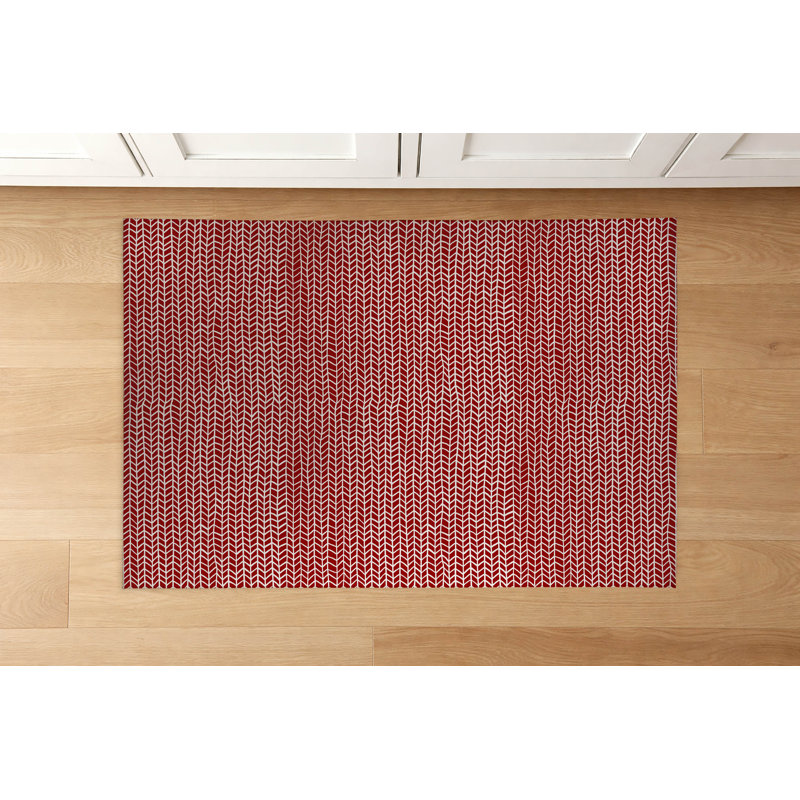 Tapis de cuisine Chevron Feather, Rectangle 5 pi x 7 pi, Rouge canneberge