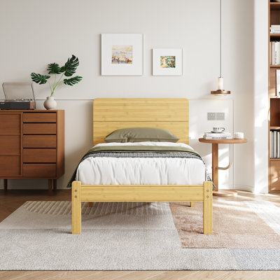 35.5CM H Solid Wood Bed Frame with Metal Slats
