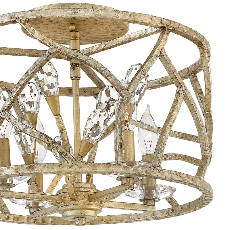 Plafonnier encastré convertible 4 lumières Diandre avec boutons en cristal transparent à facettes Diandre