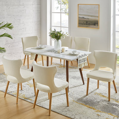 Piscoya Mid-century Modern Upholstered Dining Chairs With Solid Wood Legs (Set of 6)