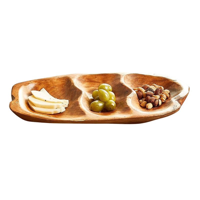 Root Wood 3-Section Platter 14" X 7" – Rustic Serving Tray