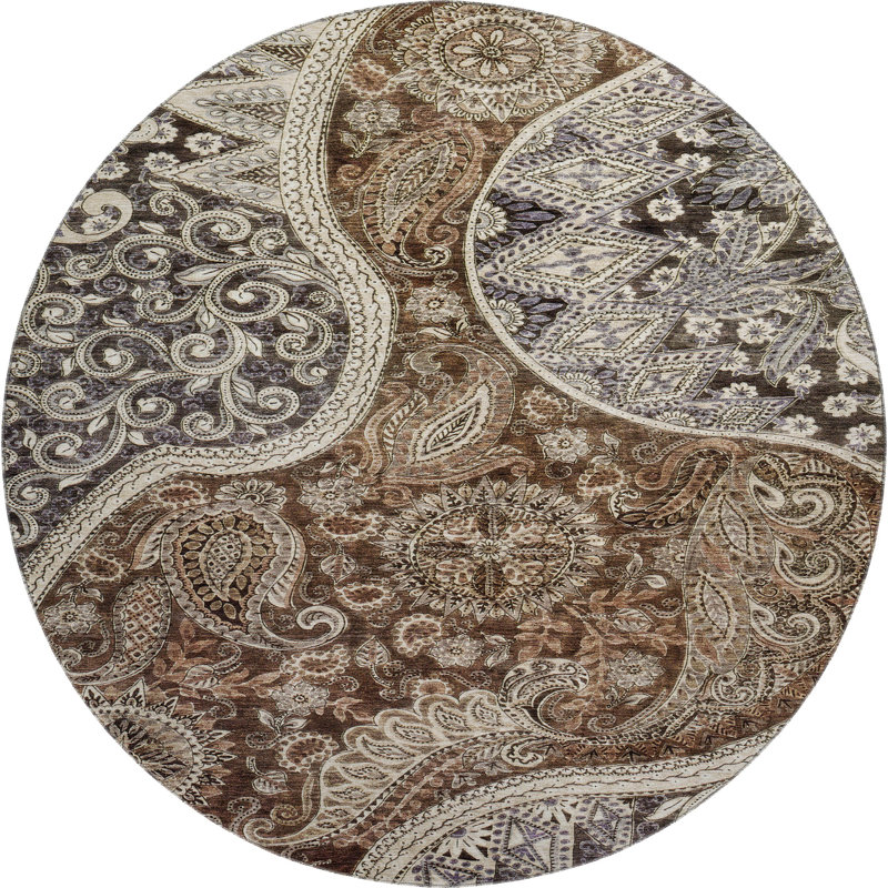 Premium Machine Washable Jamestown AMF1078 Swirl Rug, Round 8'