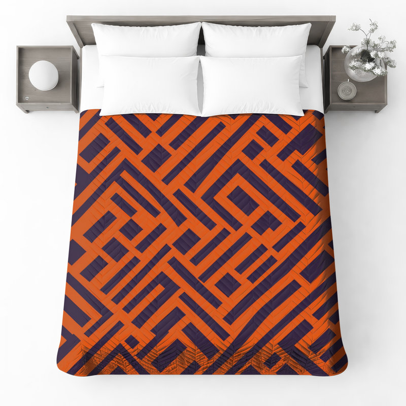 Couvre-lit matelassé orange et noir Maze, Full / Double