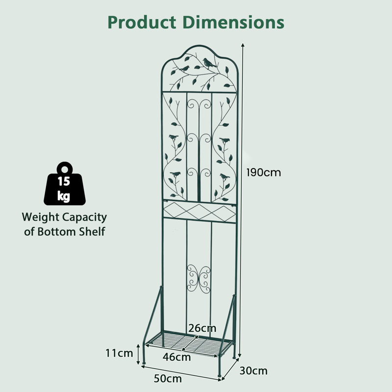 190cm H x 50cm W Metal Gothic Trellis, Green