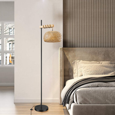 Allegonde 154 Floor Lamp with Rattan Lampshade Standing Light for Living Room Study Room Bedroom