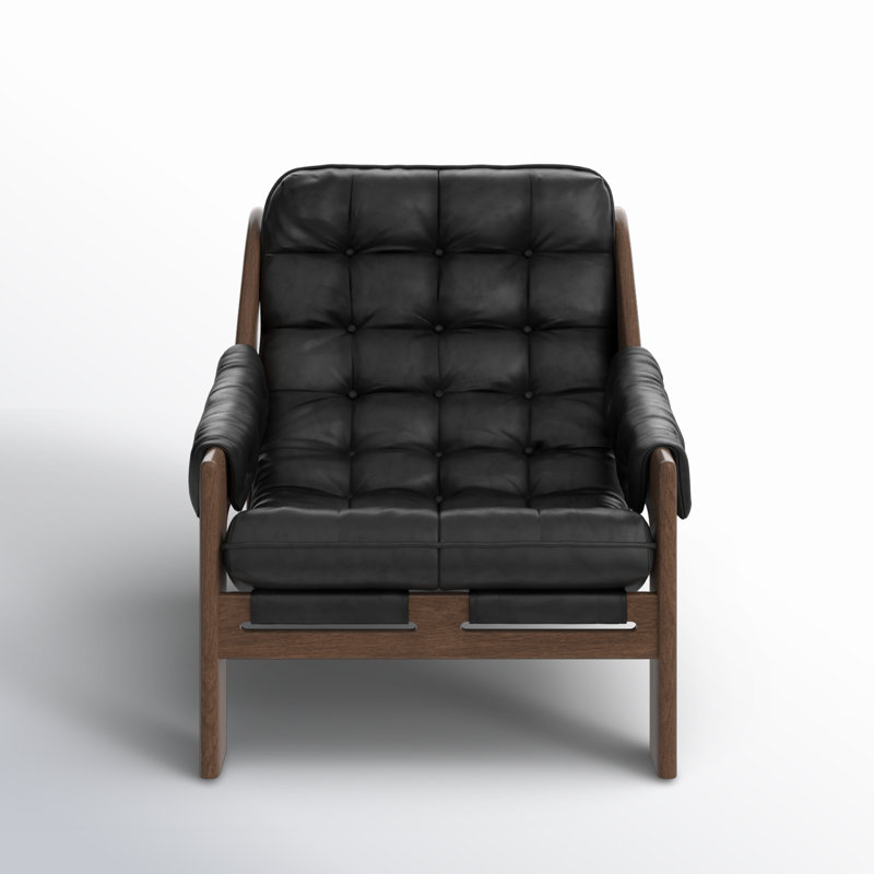 Kensington Armchair, Heirloom Black Genuine Leather, Terra Brown Ash