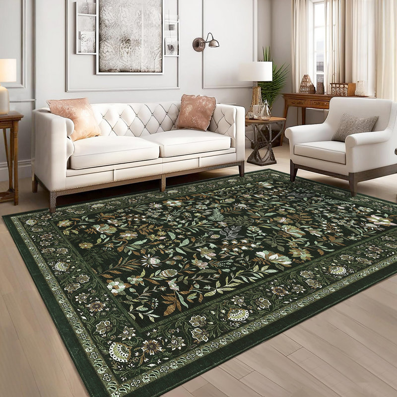 Tapis lavable à la machine Botanical Flora, Rectangle 9 pi x 12 pi