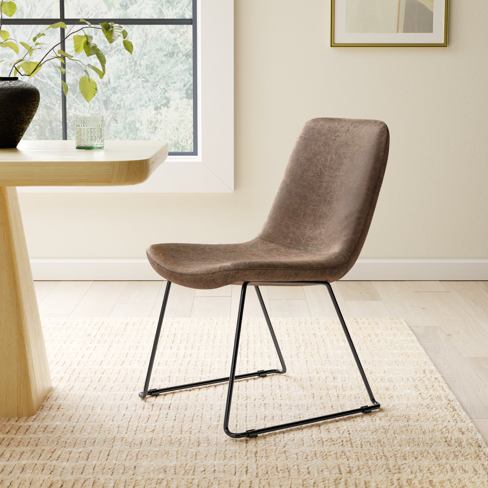 Evadine Dining Chair, Light Brown, Matte Black