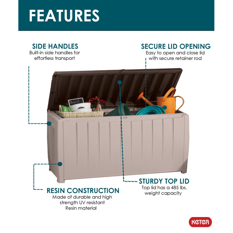 Beige and Brown 49" Lockable Weatherproof Plastic Deck Box