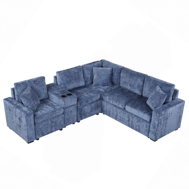 Sectional Sofa, 120.5" L-Shaped Convertible Sofa Bed Modular Sectional Sofa Reversible Sleeper With Pull-Out Bed, Cup Holders, And Ample Storage Space For Living Room, Blue