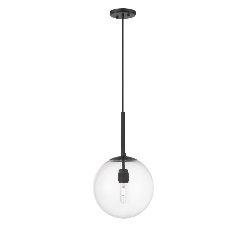 Sola 12" Wide 1-Light Pendant, Matte Black, Matte Black, Transparent