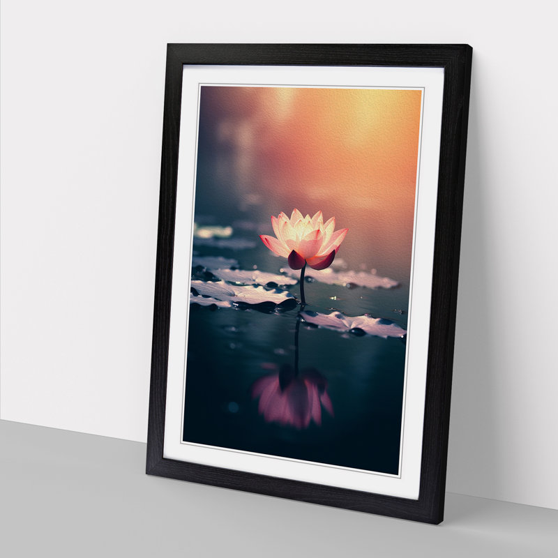 Water Lily Pond Minimalism - Single Picture Frame Print on Wood, Black Framed, 34cm H x 25cm W