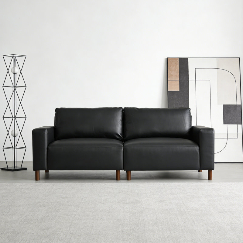 Canapé moderne en similicuir pour le salon, H 33,8 po x l 78,5 po x P 31,9 po, Noir, 2