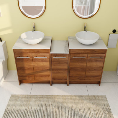 Meuble-lavabo double 58,92 po avec comptoir en céramique