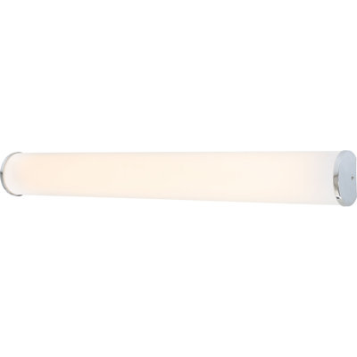 1-Light Integrated LED Indoor or Outdoor Chrome Bath or Vanity Bar Light, Wall Mount, or Wall Sconce with Smooth Solid White Acrylic Diffuser Tube