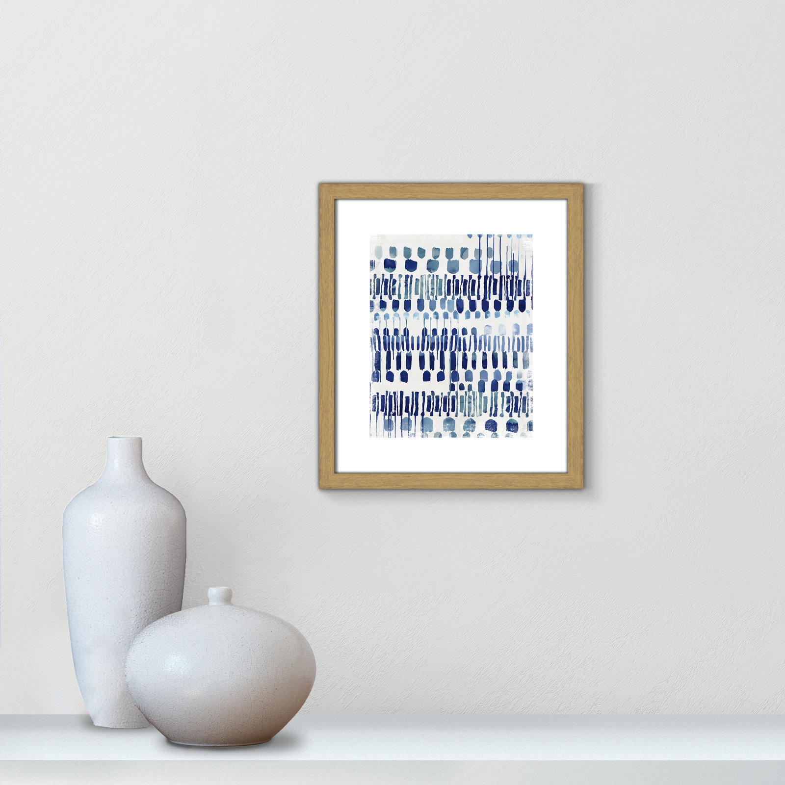 Fynn "Continuously I" Painting by Eva Watts, 15" H x 13" W x 0.75" D, Natural Wood Grain Framed Paper, White