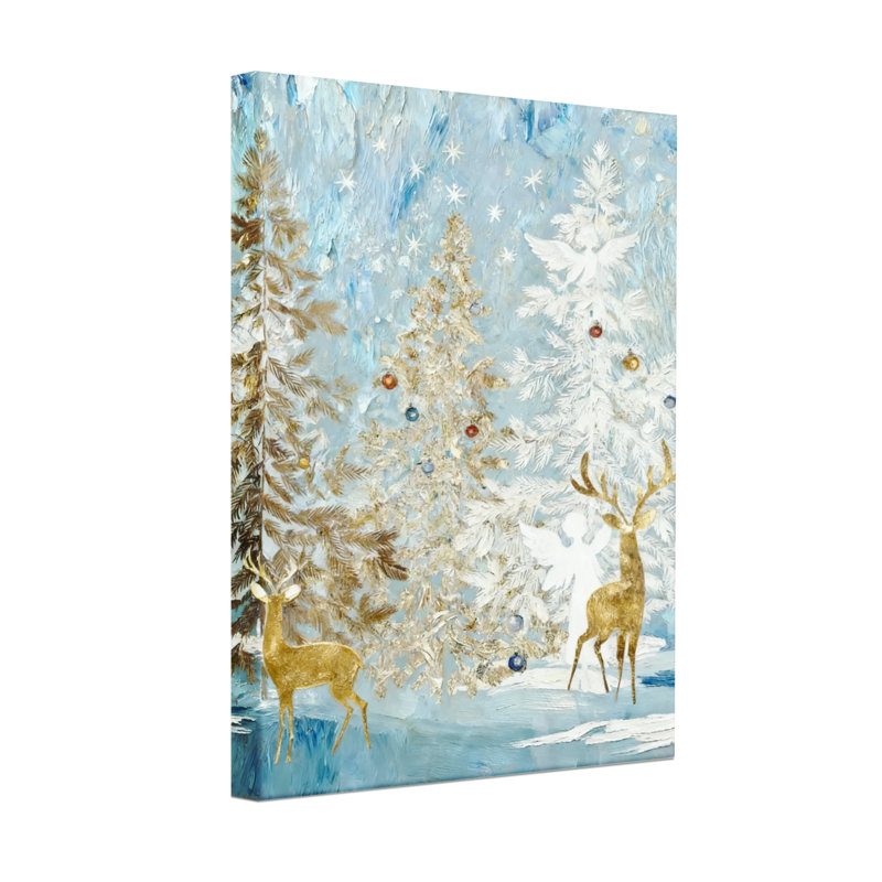 Animaux, forêt d'hiver avec cerf doré et arbres, H 18 po x l 12 po
