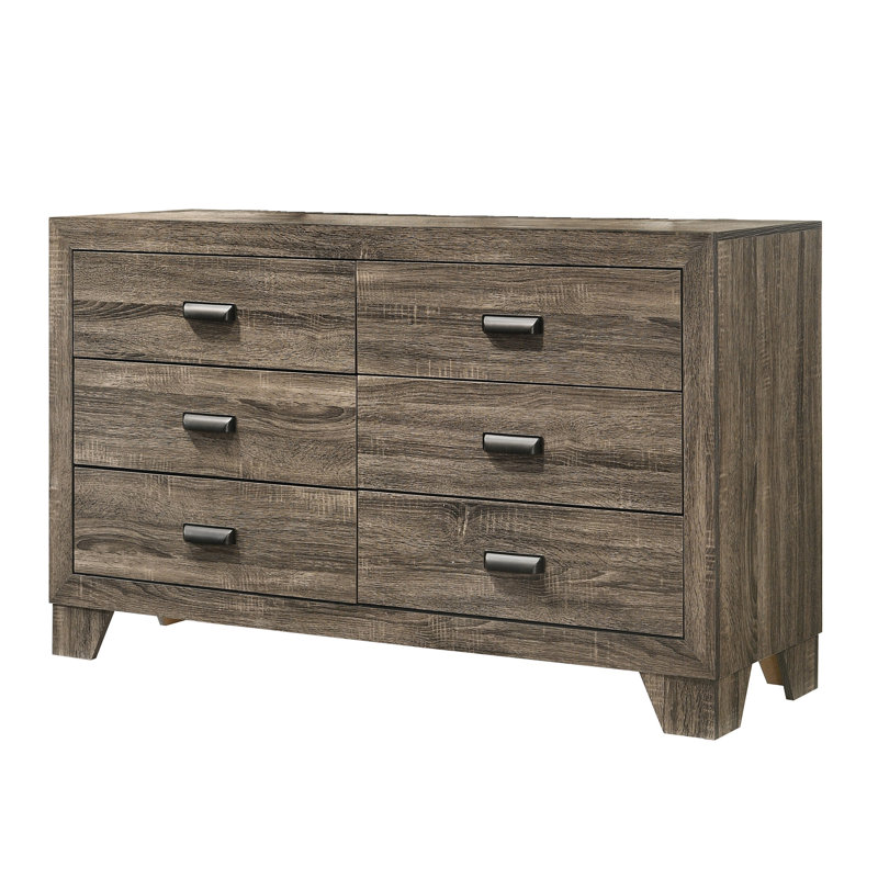 Mobilier de chambre 1 pièce à 6 tiroirs avec commode de rangement contemporaine en métal rustique gris rustique, Gris