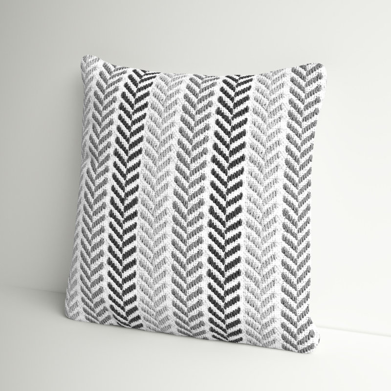 Hand-Woven Chevron Cotton Throw Pillow, Gray, Polyester