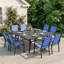 Ensemble de salle à manger 9 pièces pour terrasse - Comprend 8 chaises et une table carrée en métal avec trou pour parasol - 8 places pour la cour, la piscine, le balcon et le jardin-2094733478