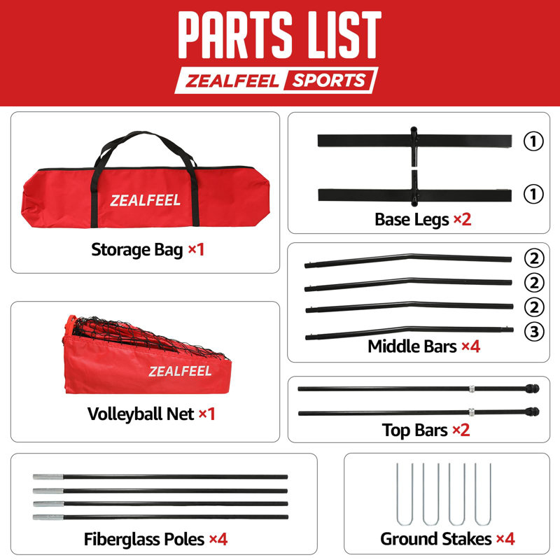 Zealfeel Adjustable Portable 12ft Volleyball Training Net with Carry Bag for Outdoor Practice, 32.4" H x 144" W x 0.04" D