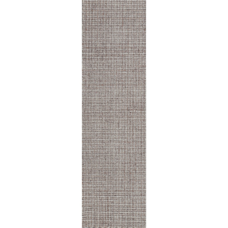 Leigh Hand-Tufted Loop Pile Wool Tweedy Plaid Textured Solid Area Rug Neutrals Tan Gray Beige Taupe, Runner 2'6" x 8'