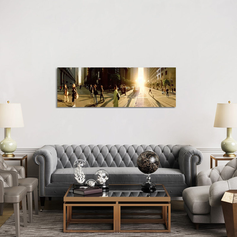 Group of People Walking on the Street, Montgomery Street 1 Piece Wrapped Canvas Panoramic Wall Art