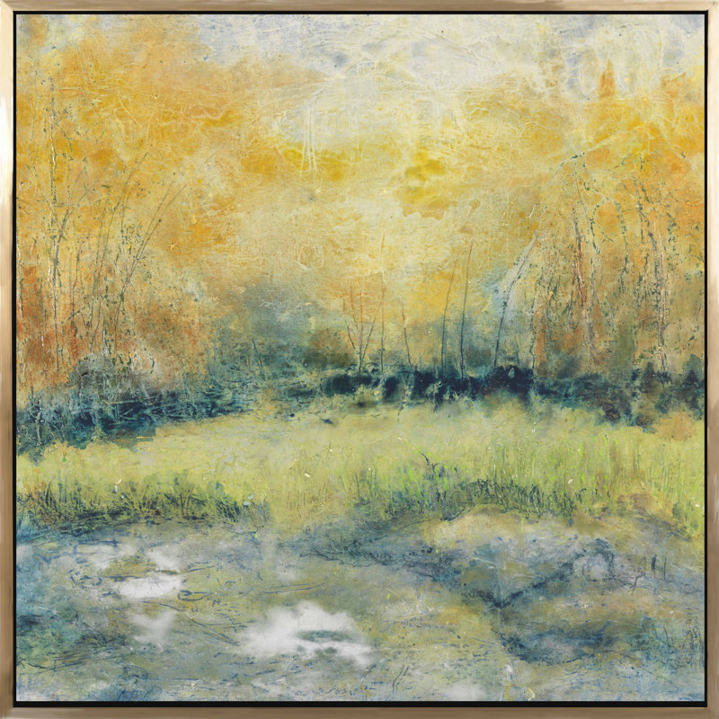Fin d'oasis - peinture sur toile, Encadrement doré