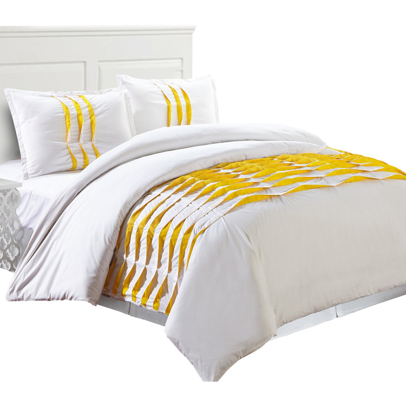 Ensemble de housse de couette réversible moderne et contemporain en coton 3 pièces Karaleigh, Blanc / bleu marine