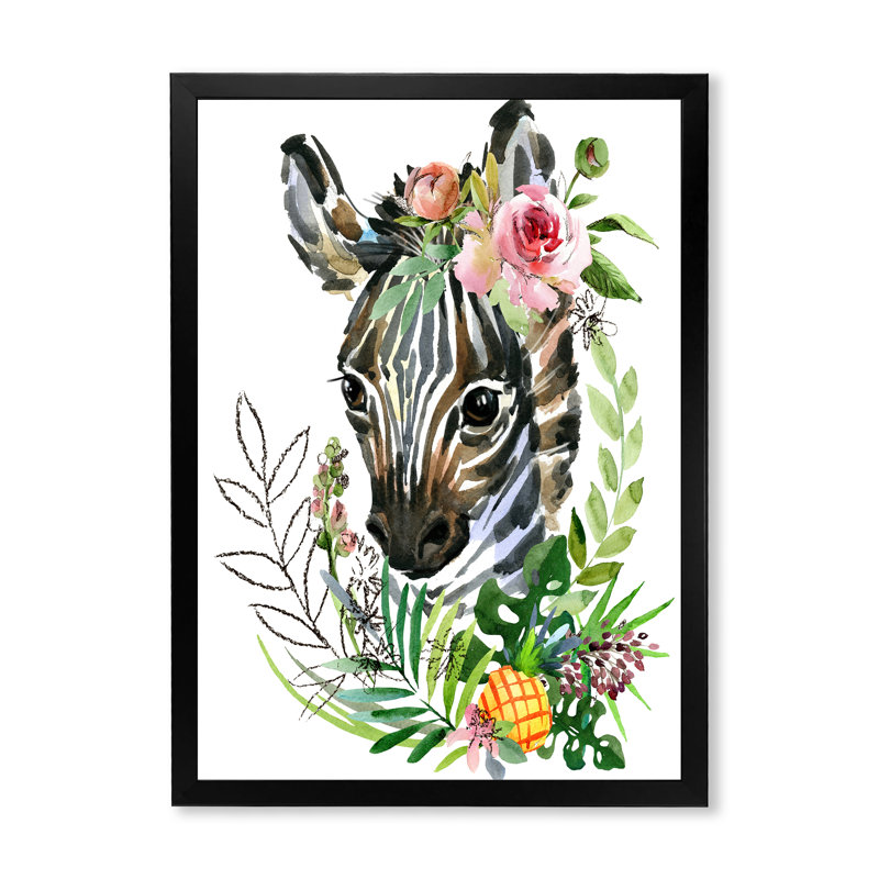 Mignon portrait de zèbre - Peinture sur toile, Cadre photo noir, H 20 po x l 12 po