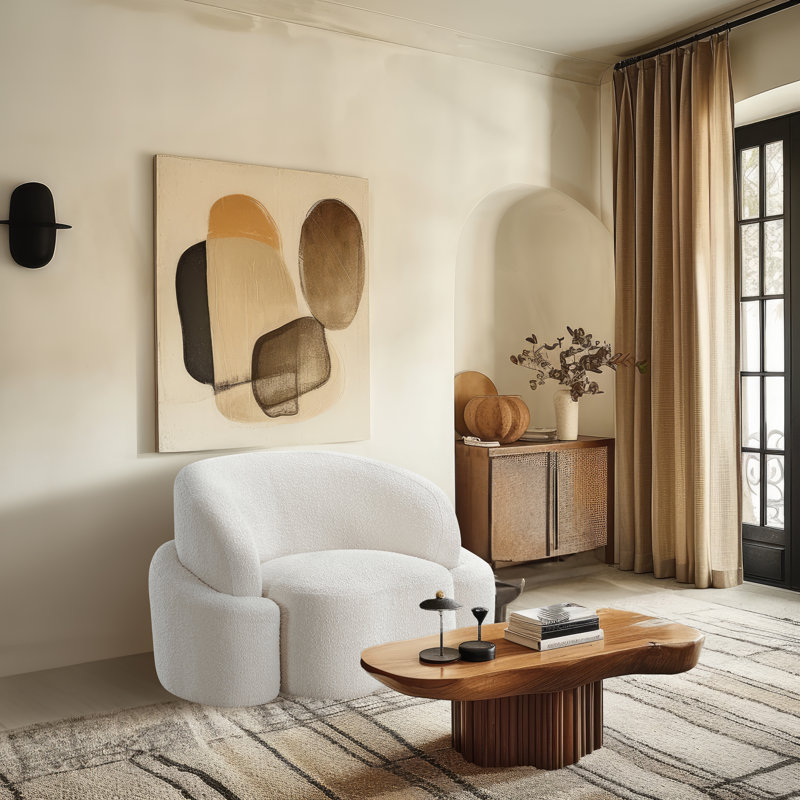 Hinely Upholstered Armchair, Cream Boucle Fabric