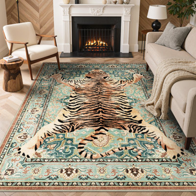 Tapis intérieur tigre / turquoise Zephyr Modern