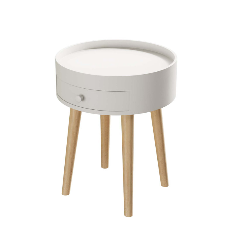 Nightstand With Storage Drawer Sofa Side Coffee Table For Bedroom, Living Room, White, White