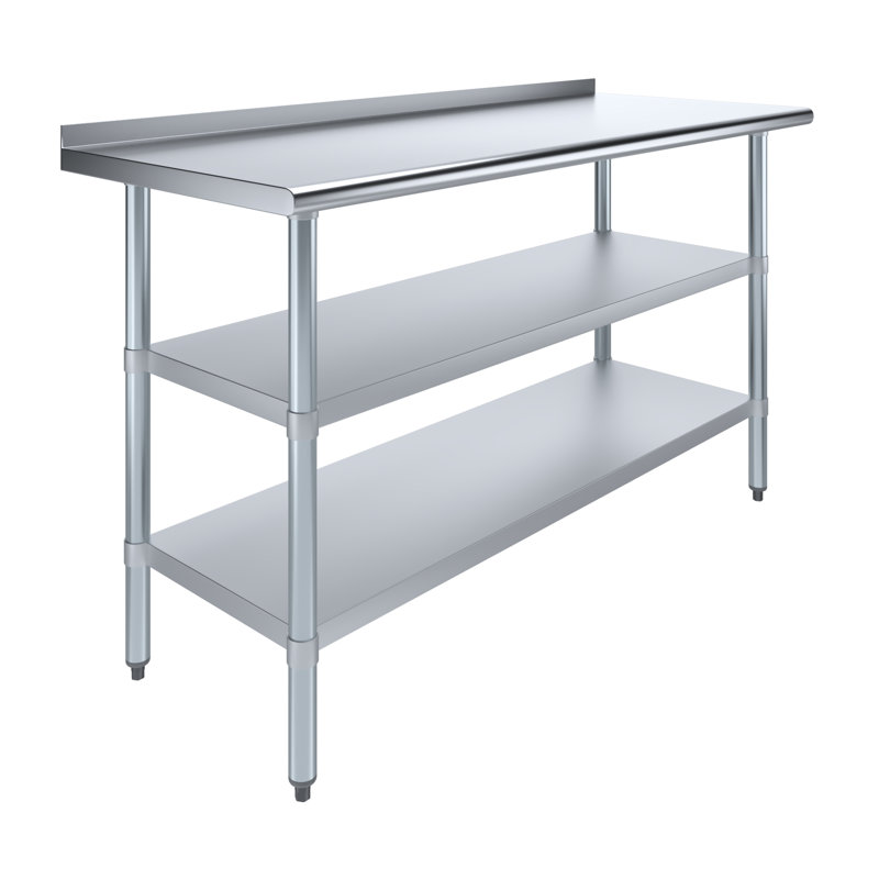 Stainless Steel Prep Table with 1.5" Backsplash and 2 Undershelves, 36.5" H x 60" W x 24" D
