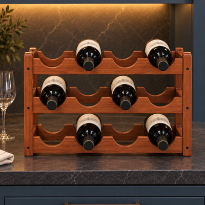12 Bottle Rustic 3 Tier Bamboo Wine Rack, Countertop Organizer in Walnut