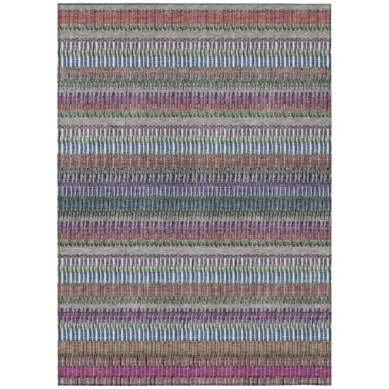 Tapis extérieur lavable rayé mauve et bleu 10 pi x 14 pi taupe