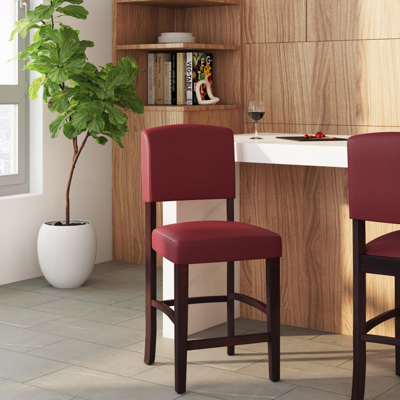 Barile Upholstered Counter/Bar Stool, Counter Stool (24.17" Seat Height), Red