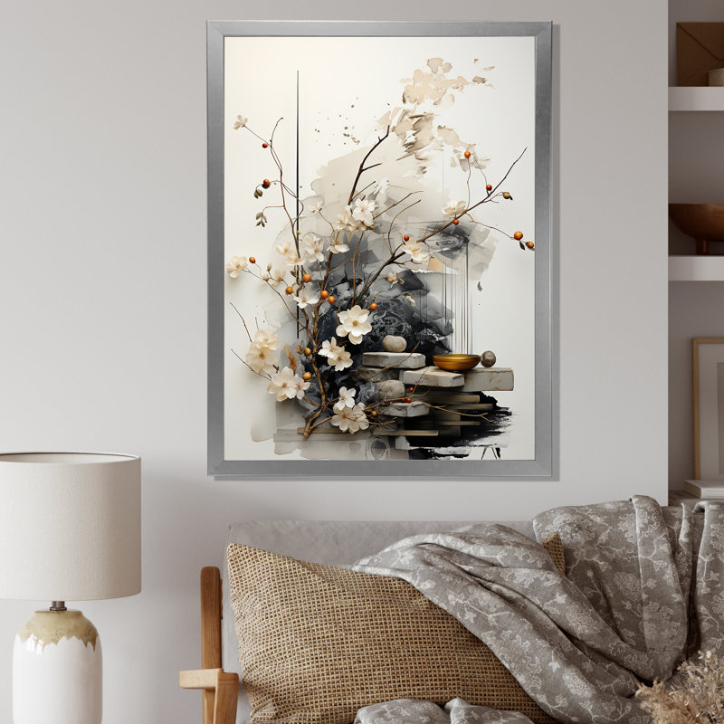 Jaciya Asian Art Classics Sumi III - Art mural asiatique pour le salon, H 20 po x l 12 po, Cadre photo unique, Argent argent