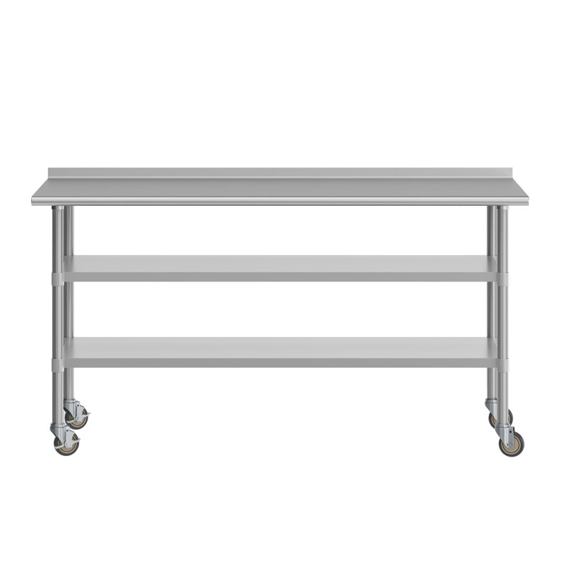 Table de travail commerciale en acier inoxydable avec dosseret et 2 tablettes inférieures, H 36 po x L 72 po x l 30 po