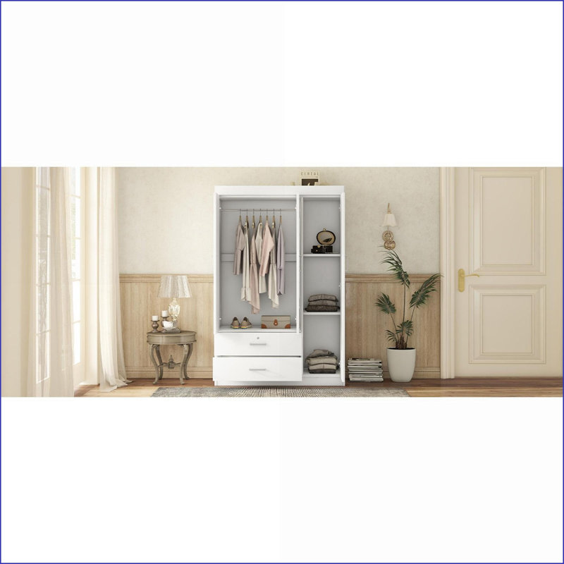 Wardrobe, 3-Door with Full-Length Mirror, MDF | White | Plywood, White